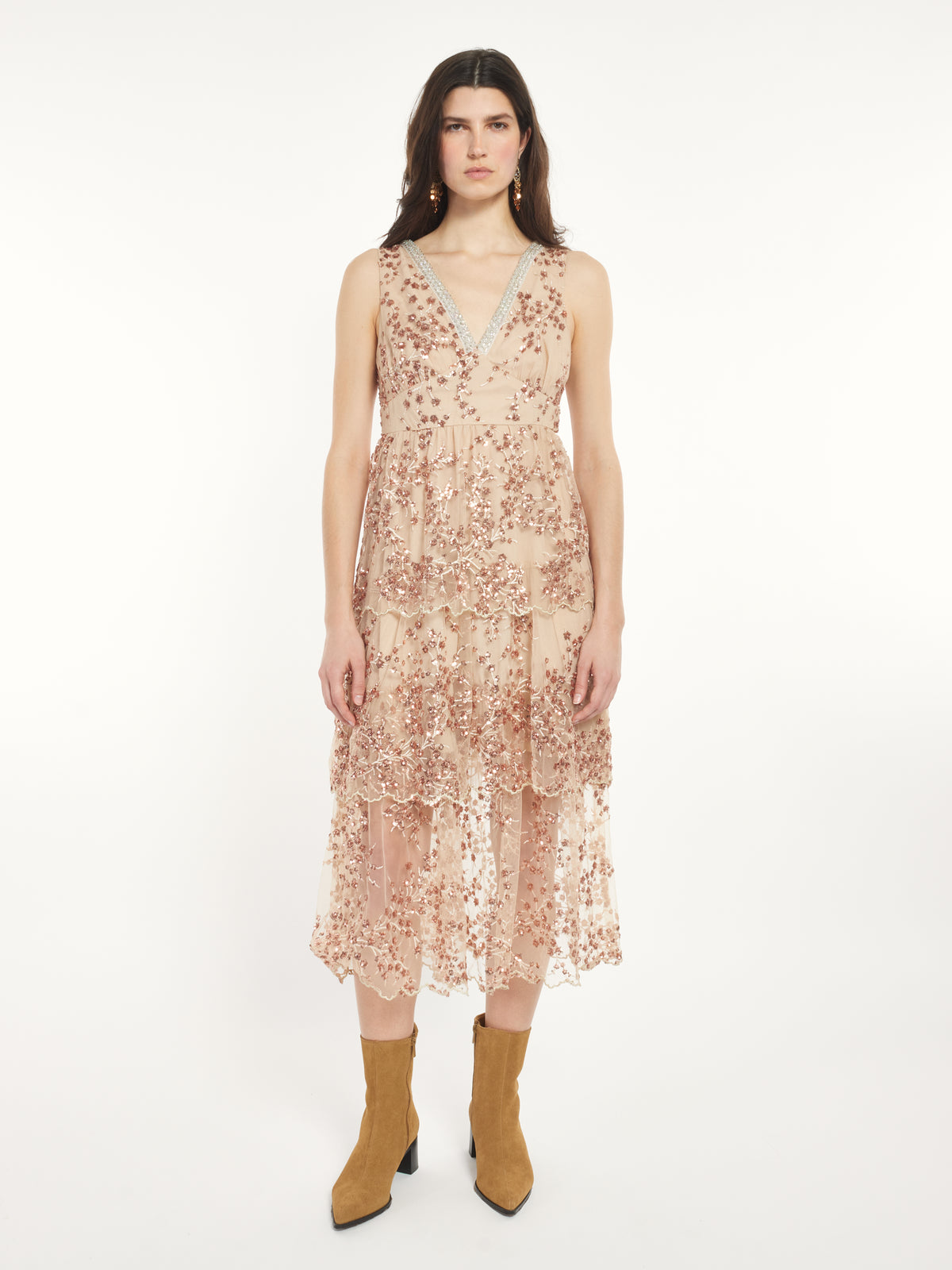 Embellished Floral Tulle Dress - Maska