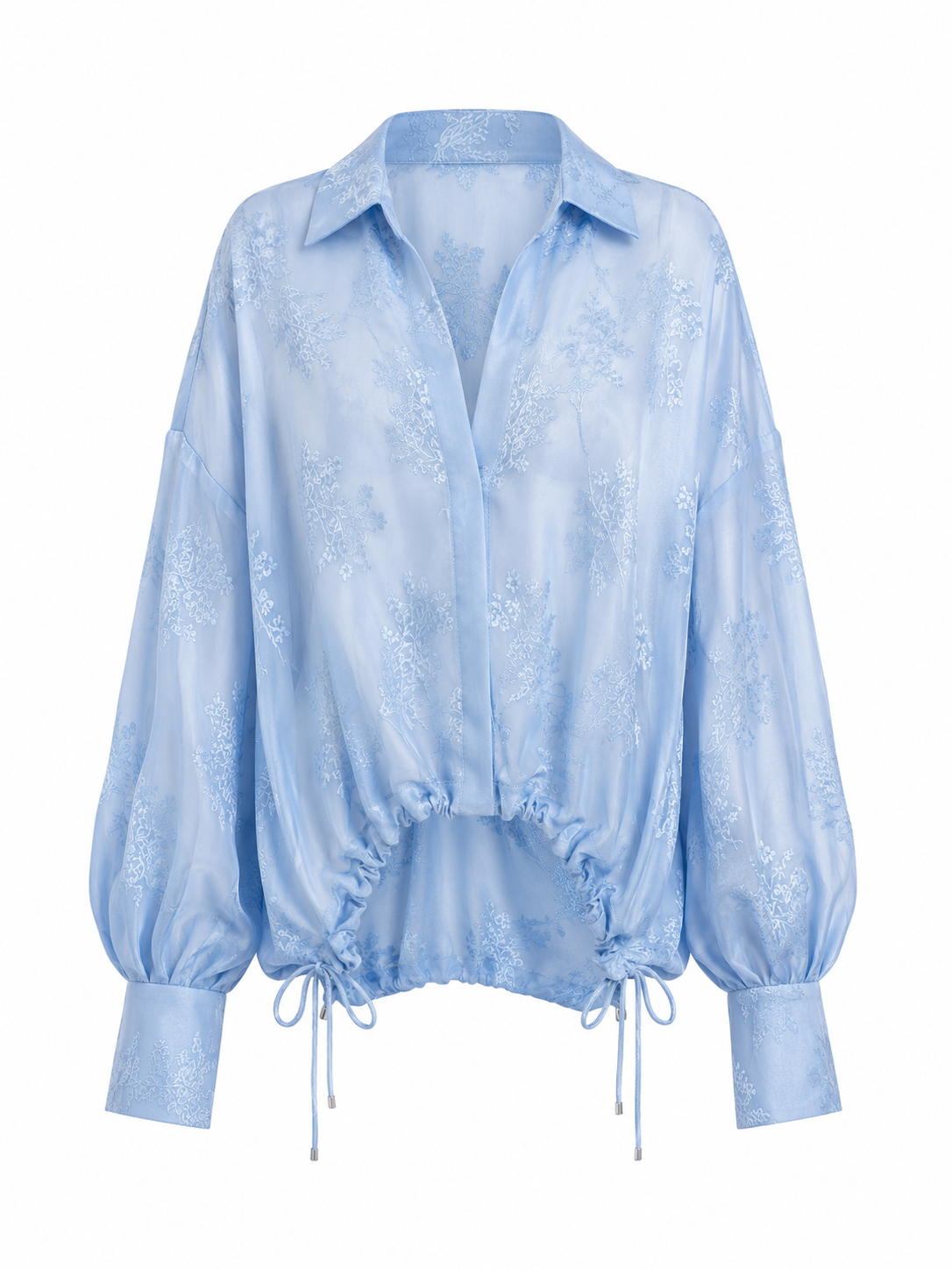 Floral Embroidery Blouse Blue