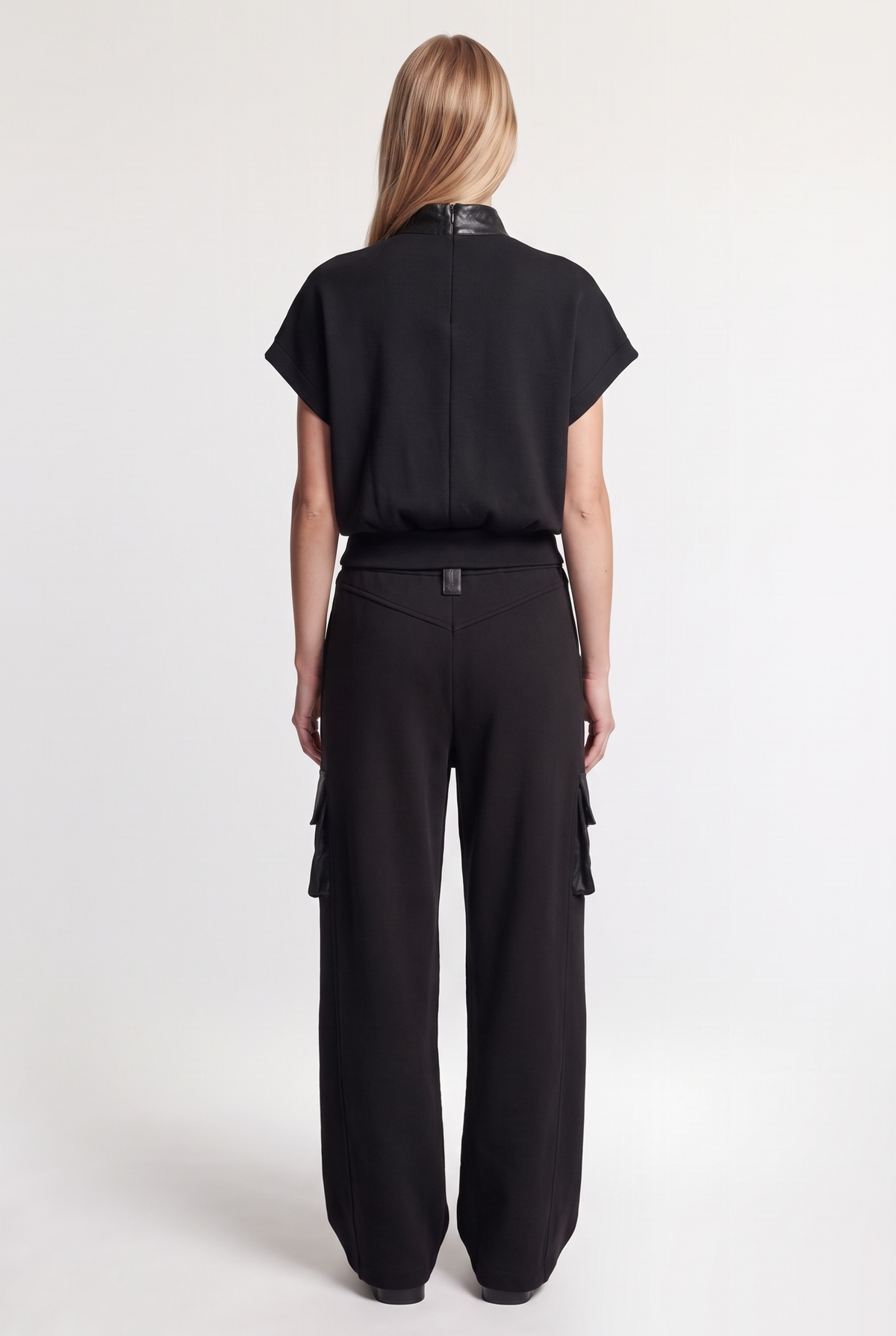 Faux-Leather-Trim Cargo Bermuda Shorts - Black - back view
