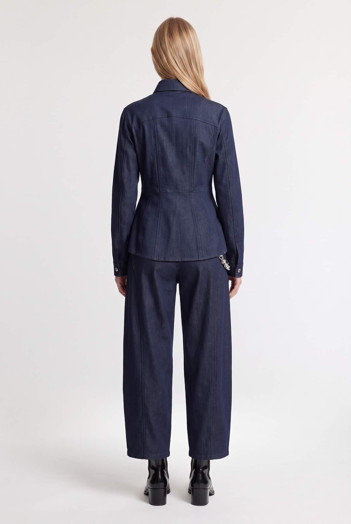 Fitted Utility Jacket - Blue Denim - back view
