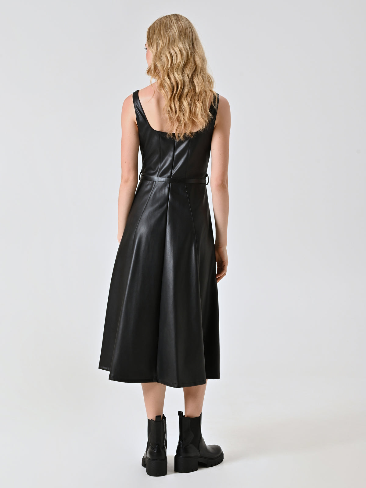 Flared Faux Leather Dress - Maska