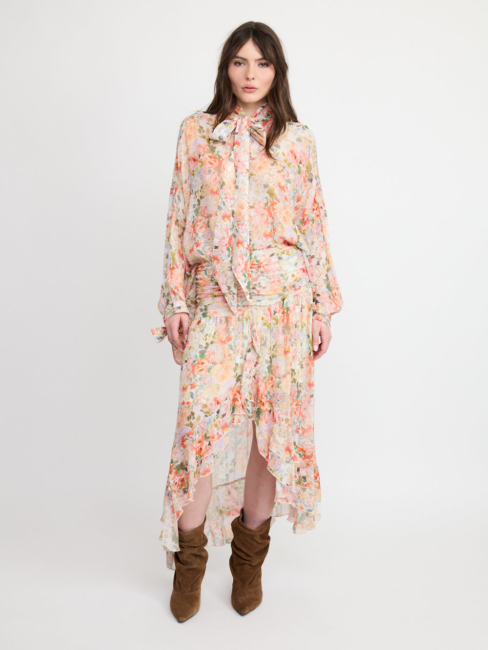 Floral Chiffon Tiered Midi Skirt - Maska