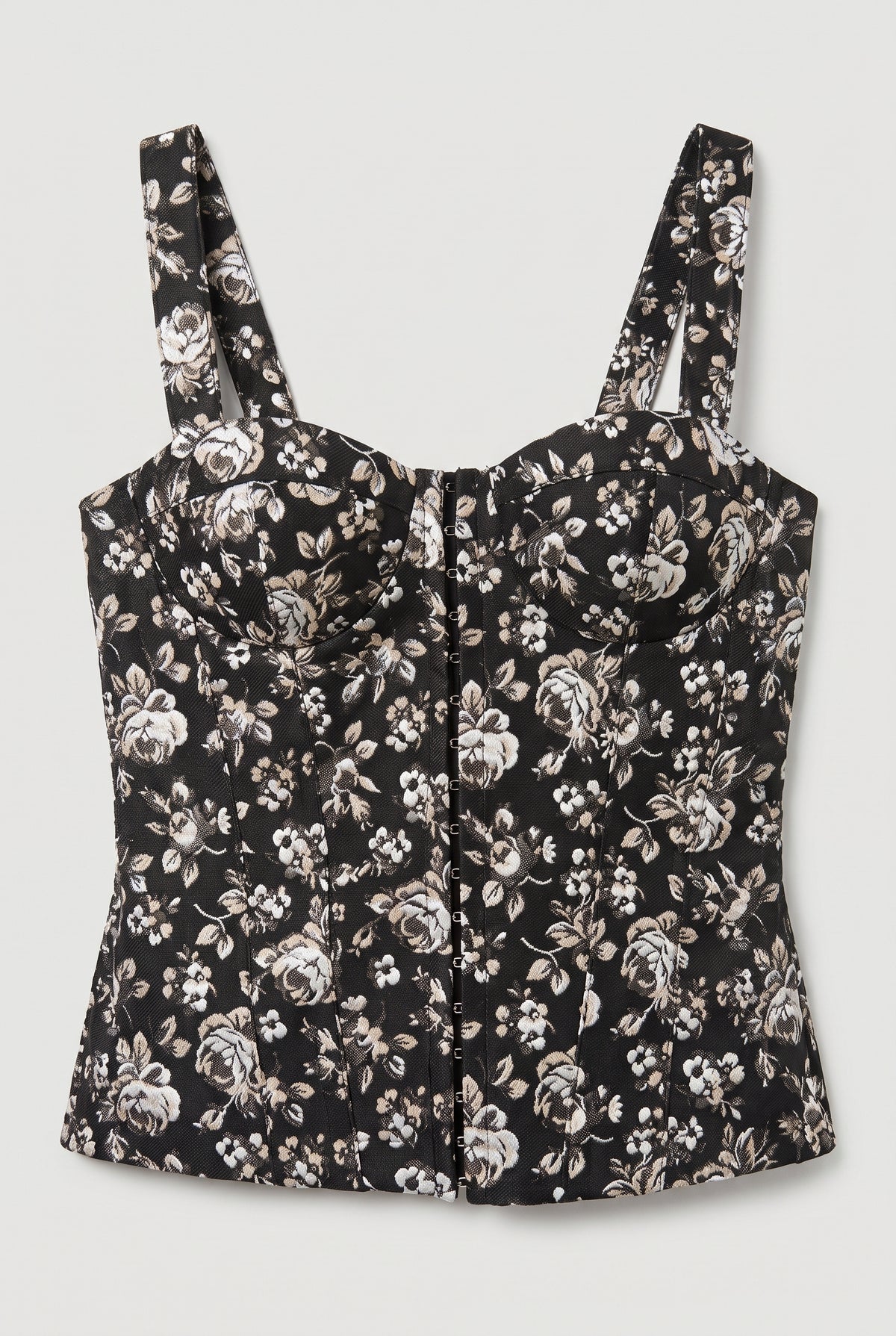 Floral Bustier Top - Black/Beige - flat lay