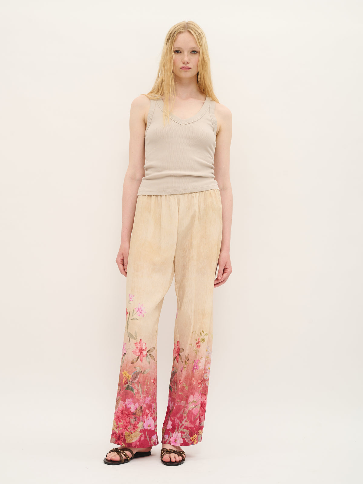 Floral Ombre Wide-Leg Trousers