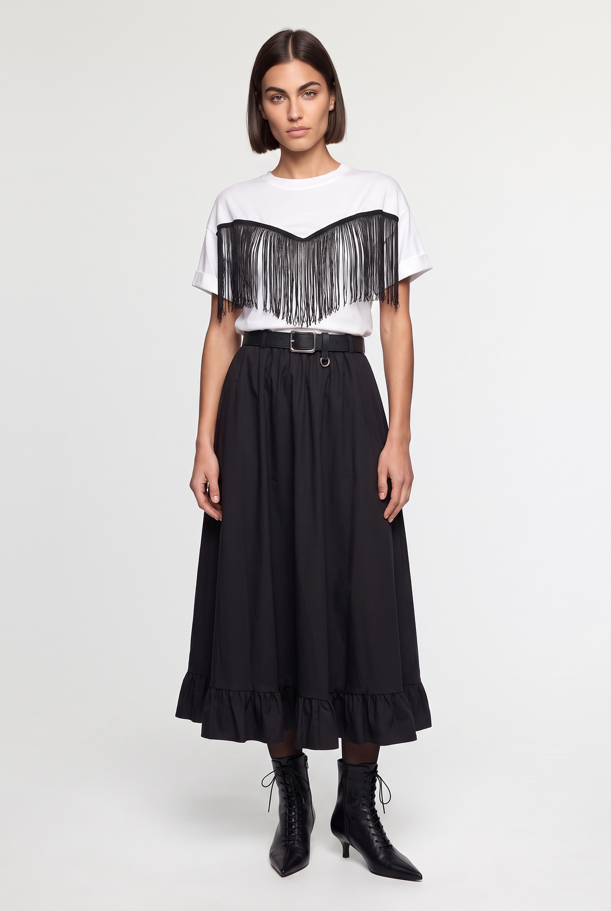 Fringe Yoke T-Shirt - White - front view