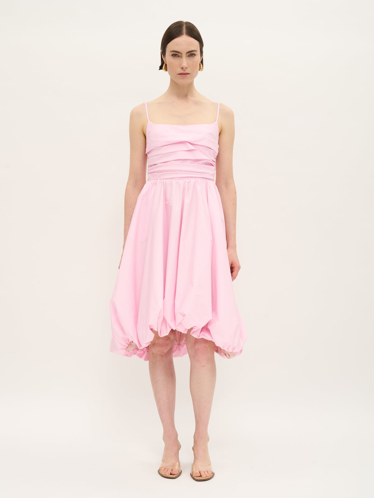 Gathered Bubble-Hem Dress in Cotton Candy Pink