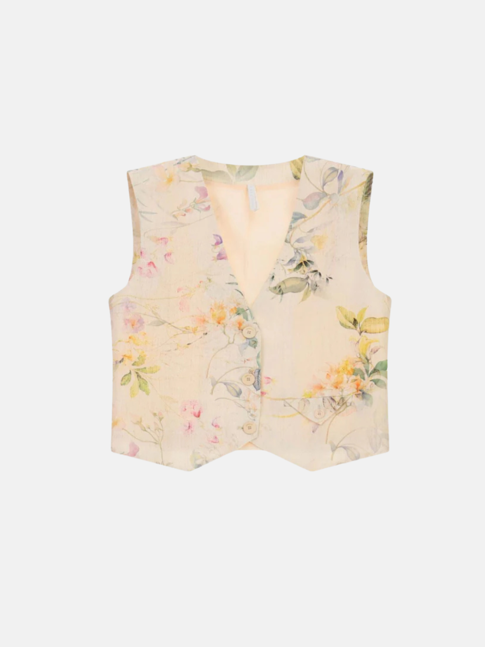 Vest printed v-neck with button fastening