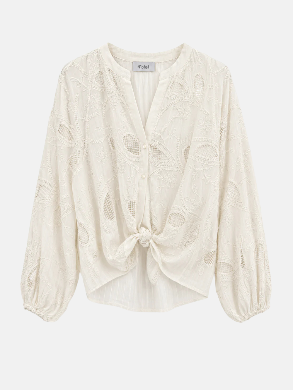 Embroidered Tie-Front Blouse