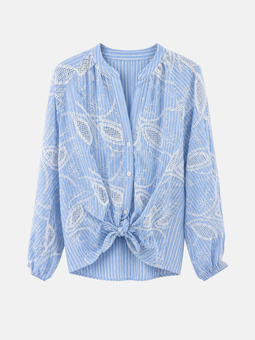 Embroidered Tie-Front Blouse