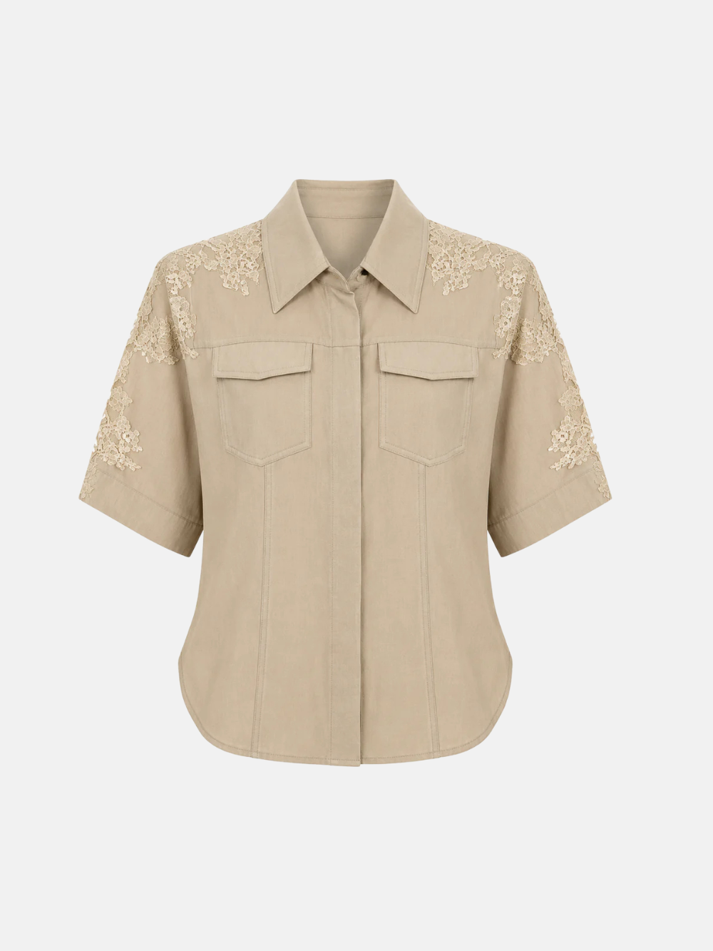 Lace Detail Short-Sleeve Shirt