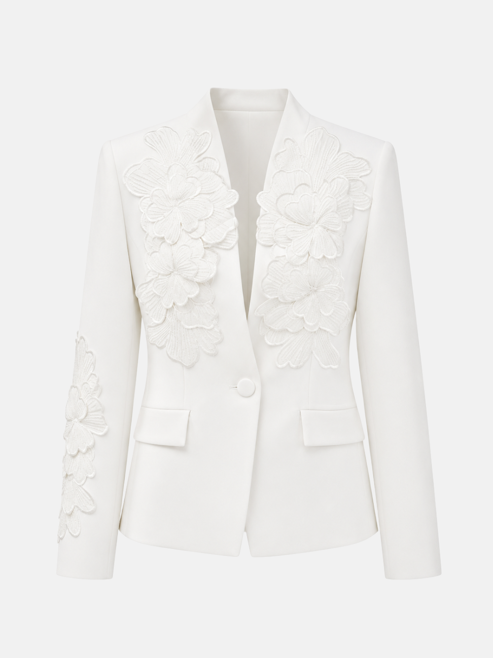 White Floral Appliqué Blazer