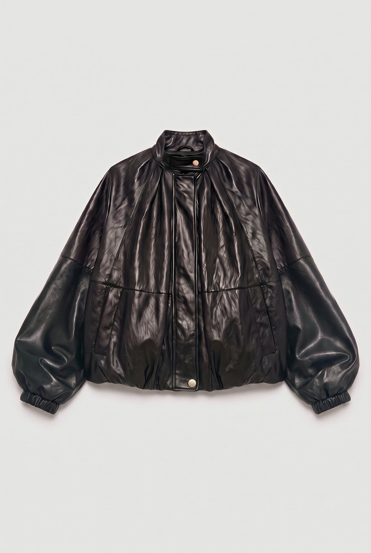 High-Neck Leather Jacket - Black - flat lay