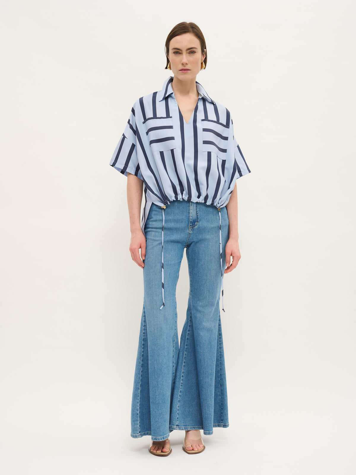Jean évasé taille haute en denim