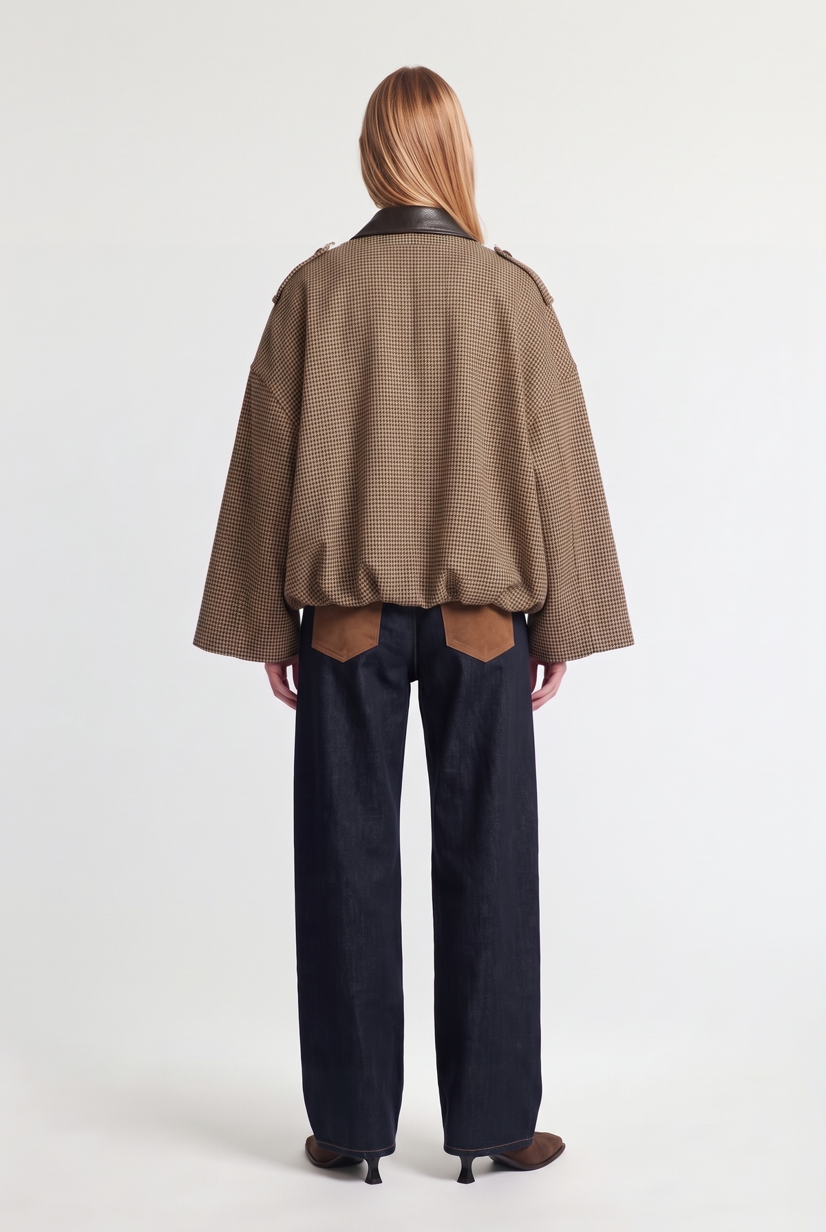 Houndstooth Jacket - Beige/Brown - back view