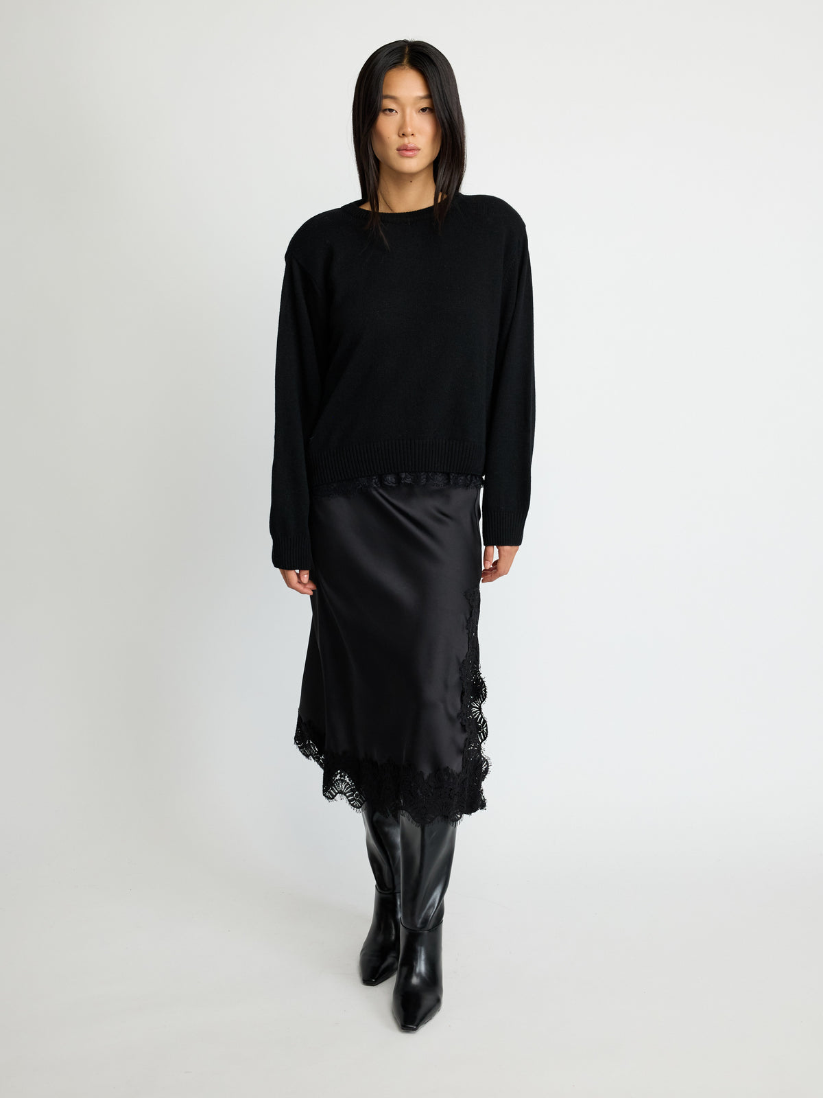 Lace-Trim Midi Skirt - Maska