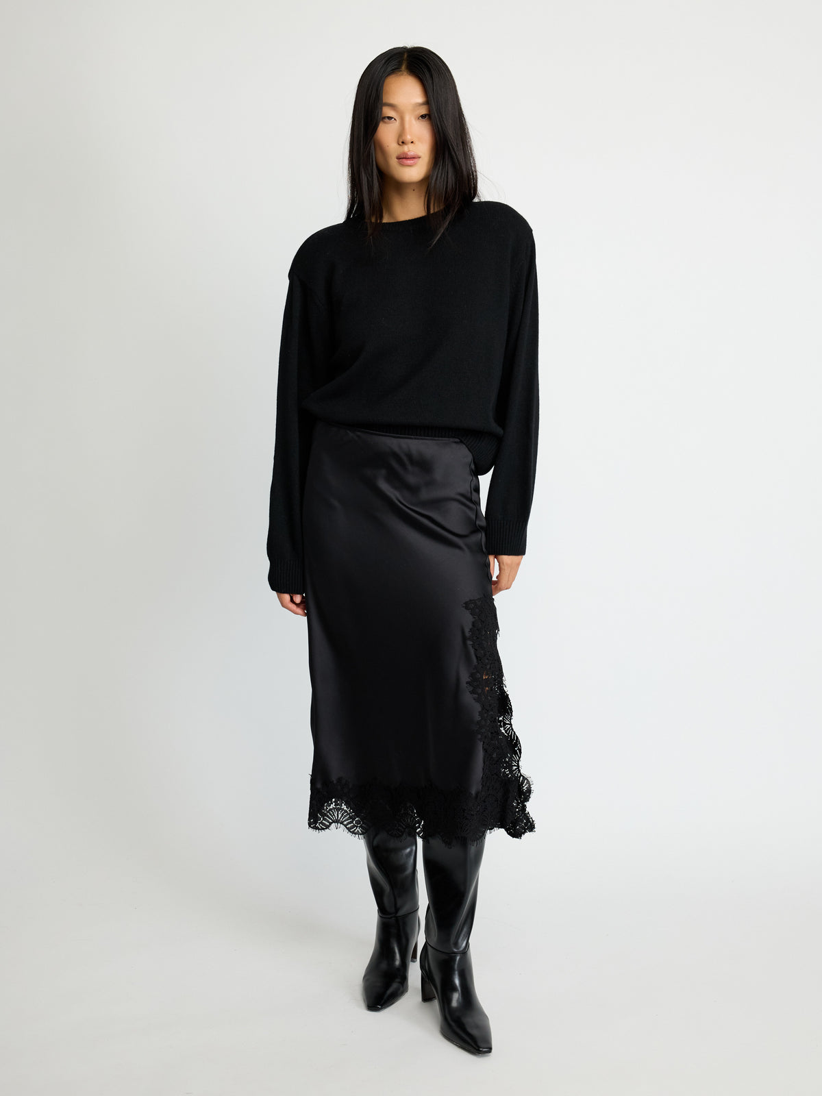 Lace-Trim Midi Skirt - Maska