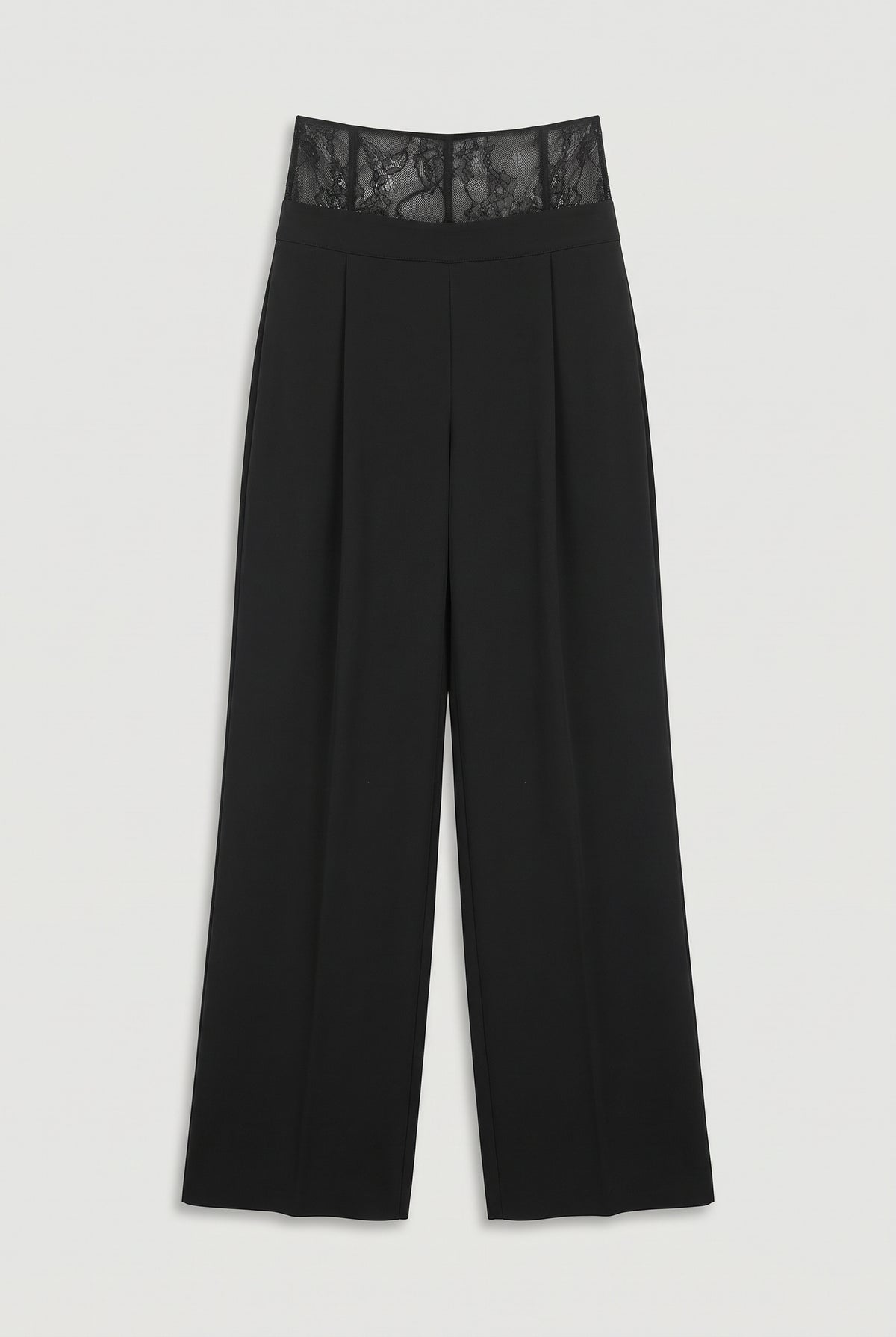 Lace-Waist Wide-Leg Trousers - Black - flat lay