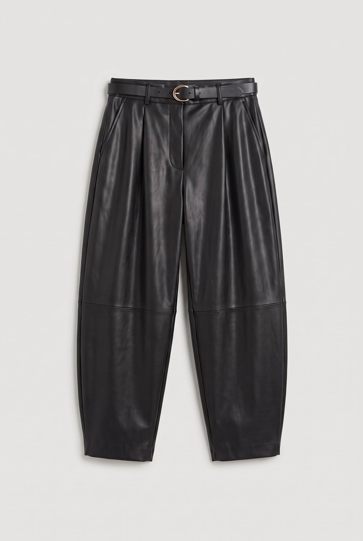 Leather Belted Pants - Black - flat lay