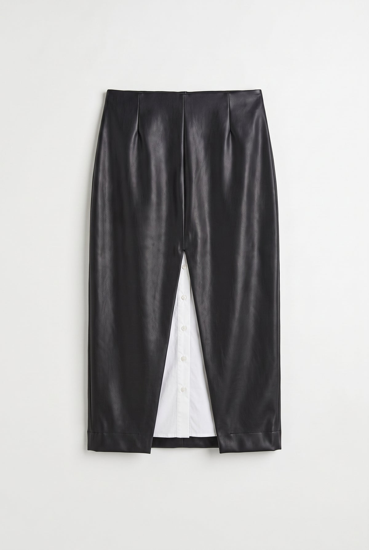 Leather Front-Slit Midi Skirt - Black - flat lay