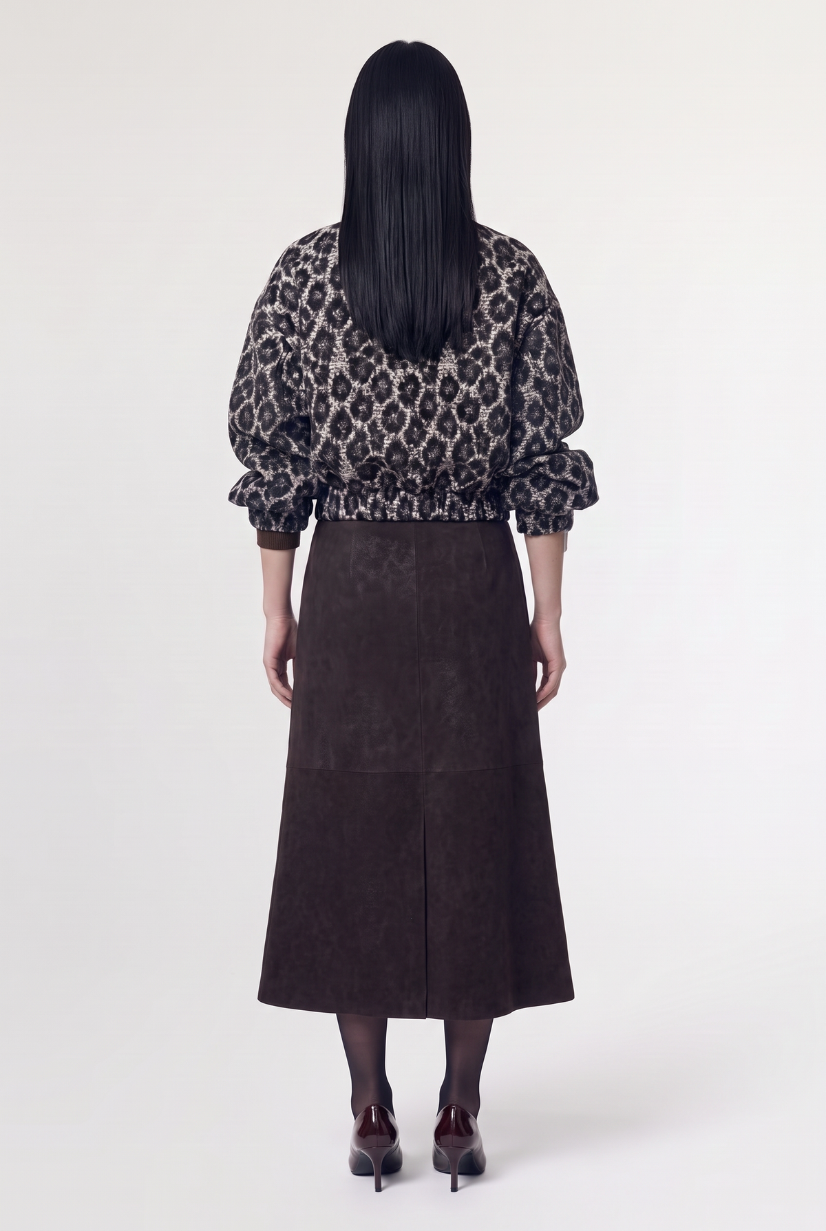 Leopard-Pattern Funnel-Neck Bomber - Leopard - back view
