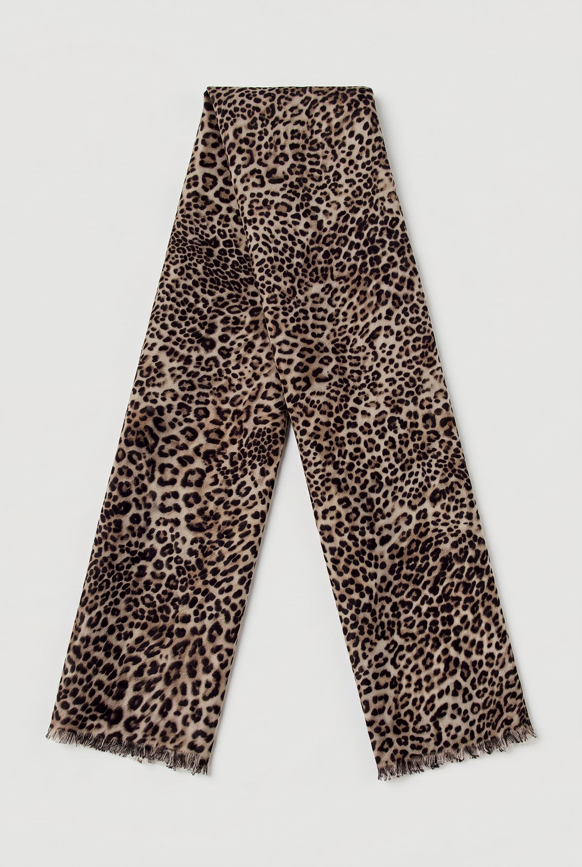 Leopard-Print Scarf - Camel - Flat lay, long