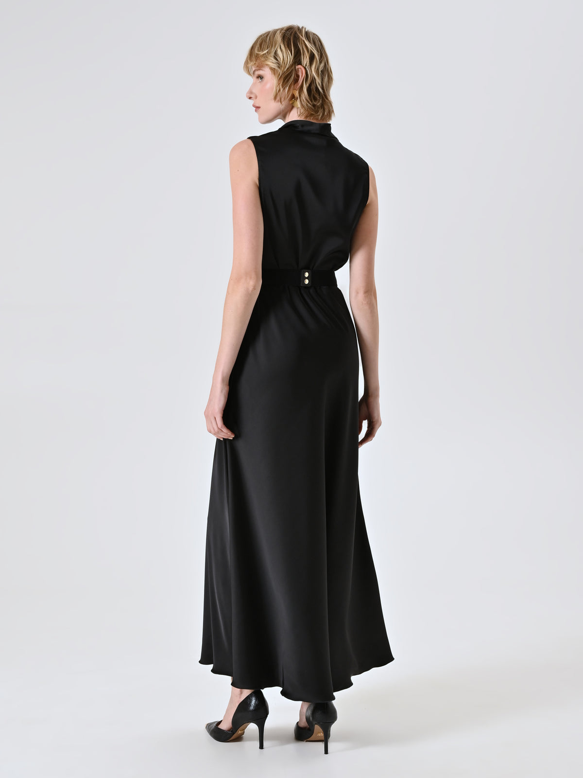 Long Satin Dress with Belt - Maska
