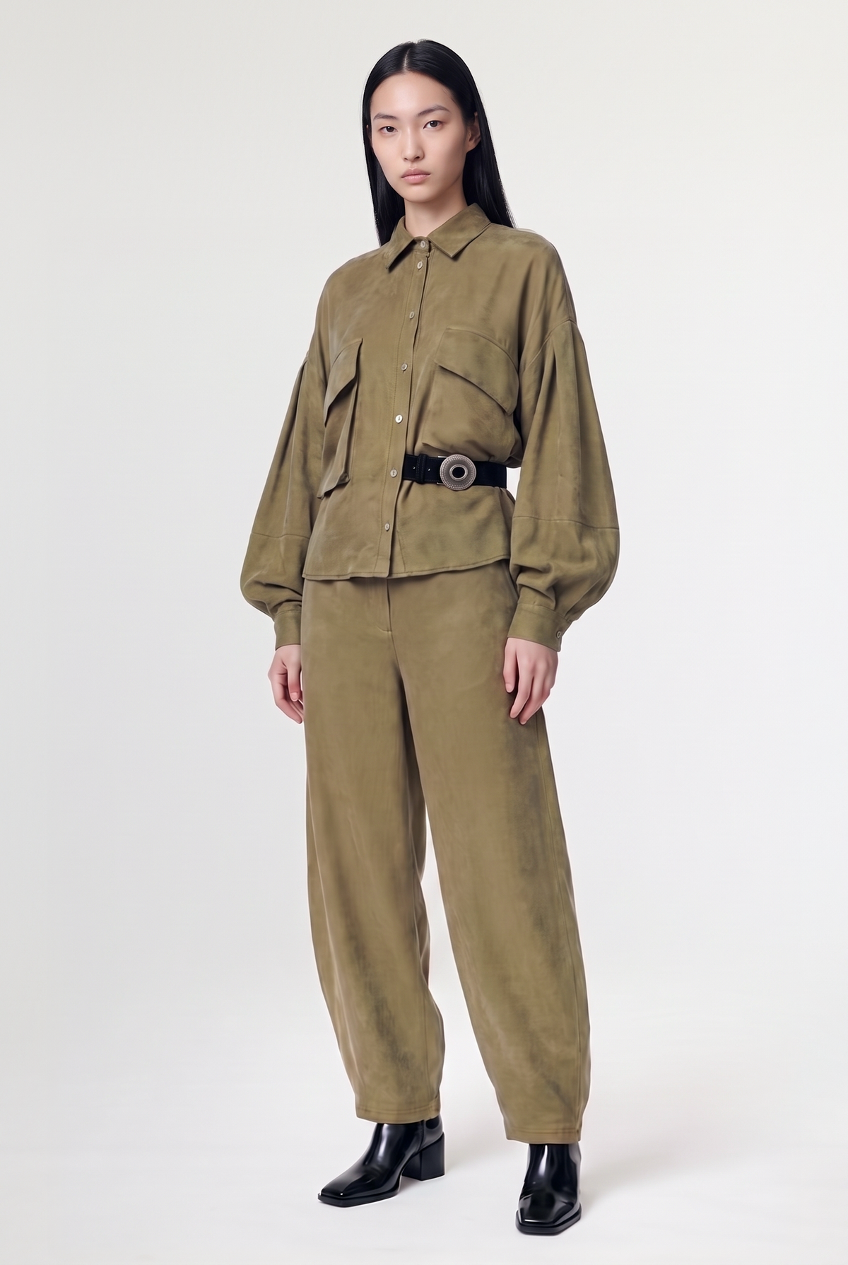 Lyocell Straight-Leg Pants - Sage - front view