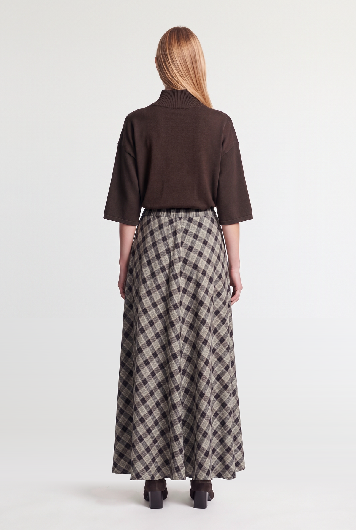 Turtleneck Knit Top - Brown - back view
