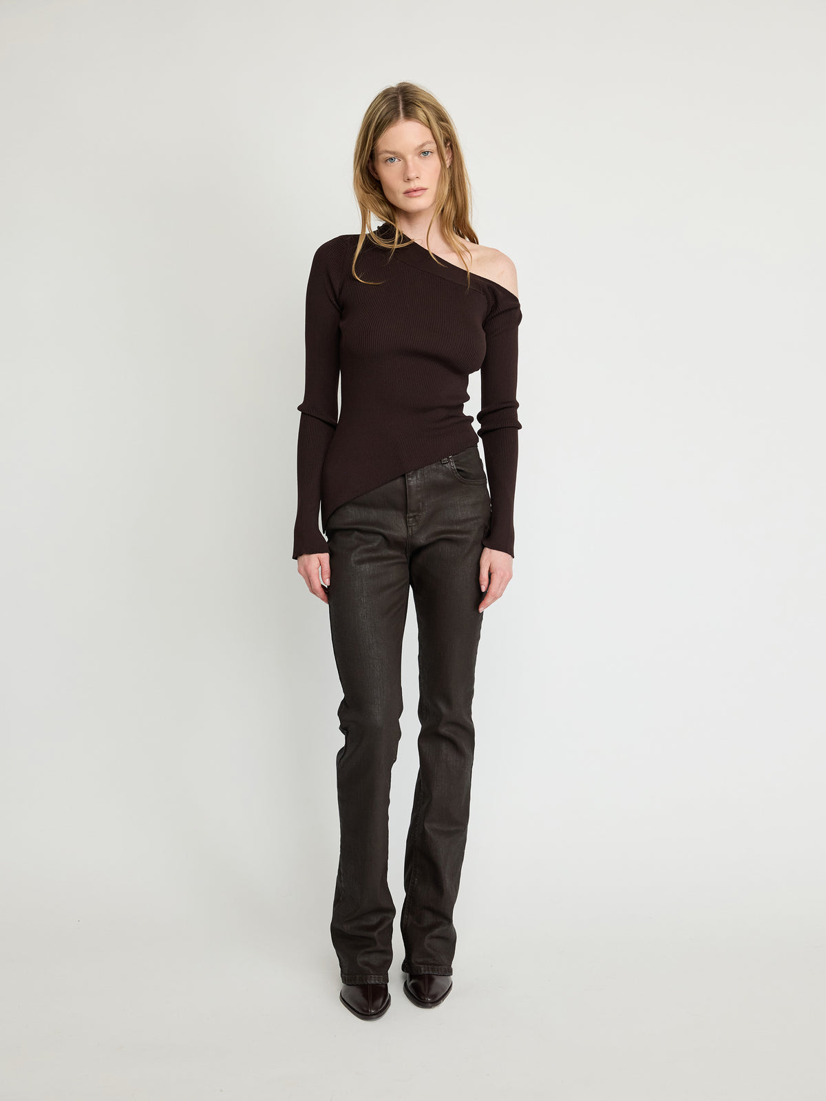 Off-Shoulder Ribbed Knit Top - Maska