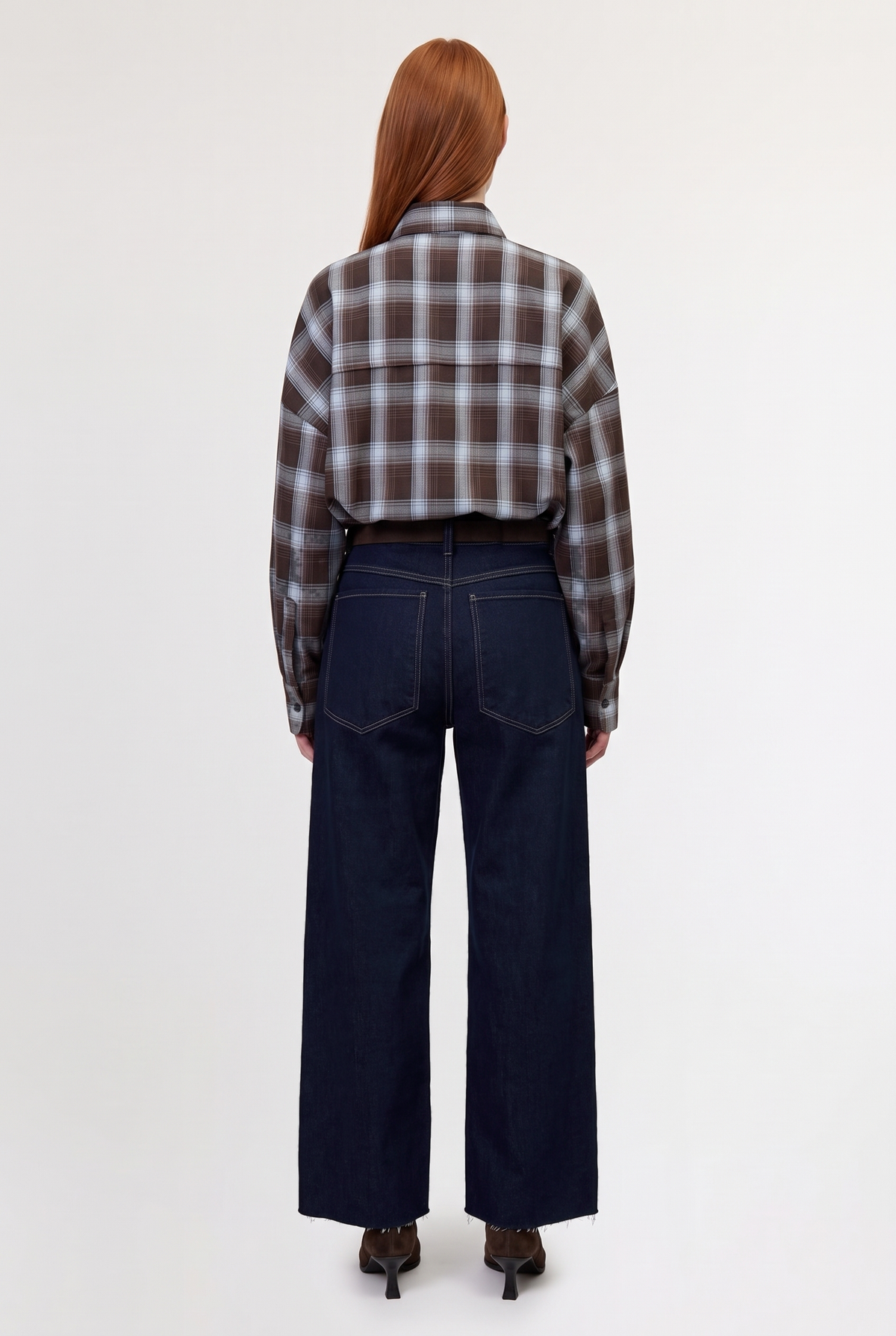 Oversized Plaid Shirt - Brown/Blue - back view