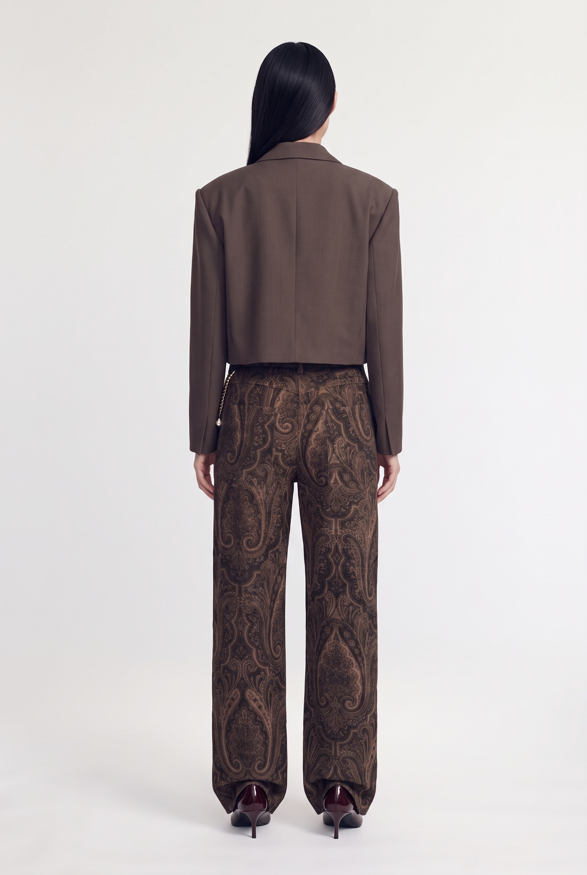 Paisley Wide-Leg Trouser - Beige/Brown - back view