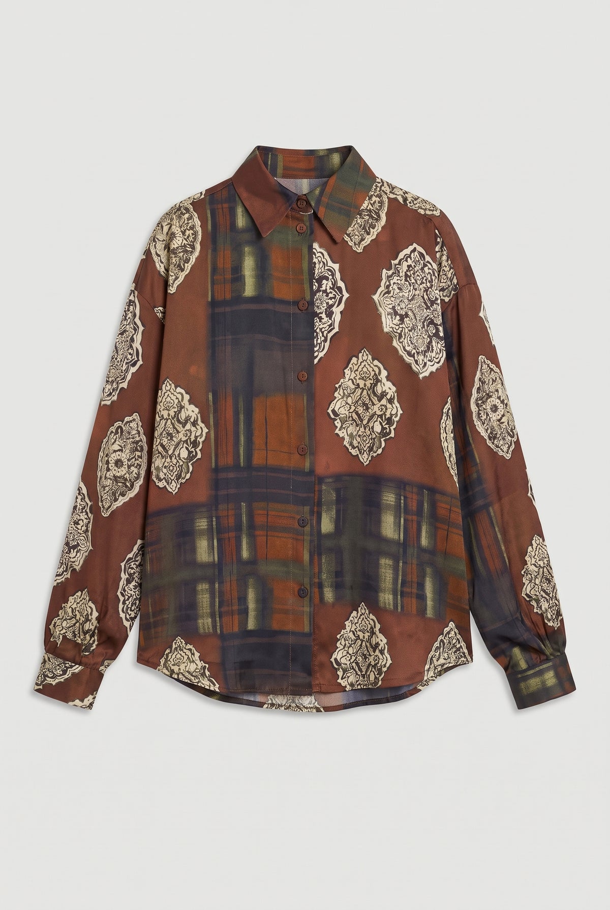 Patchwork-Print Shirt - Brown - flat lay