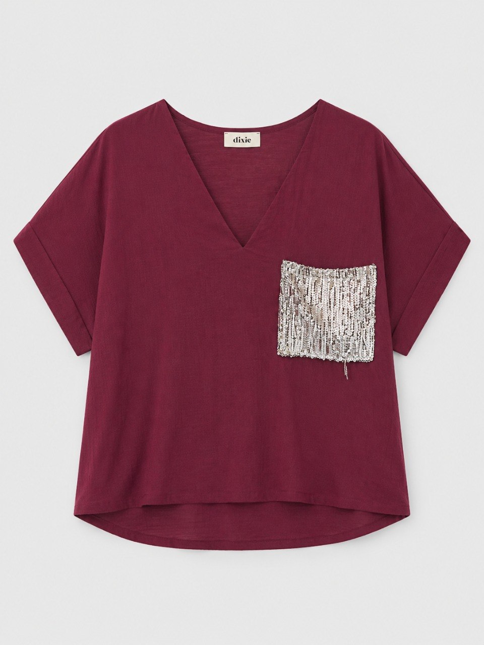 Sequin Pocket V-Neck Top