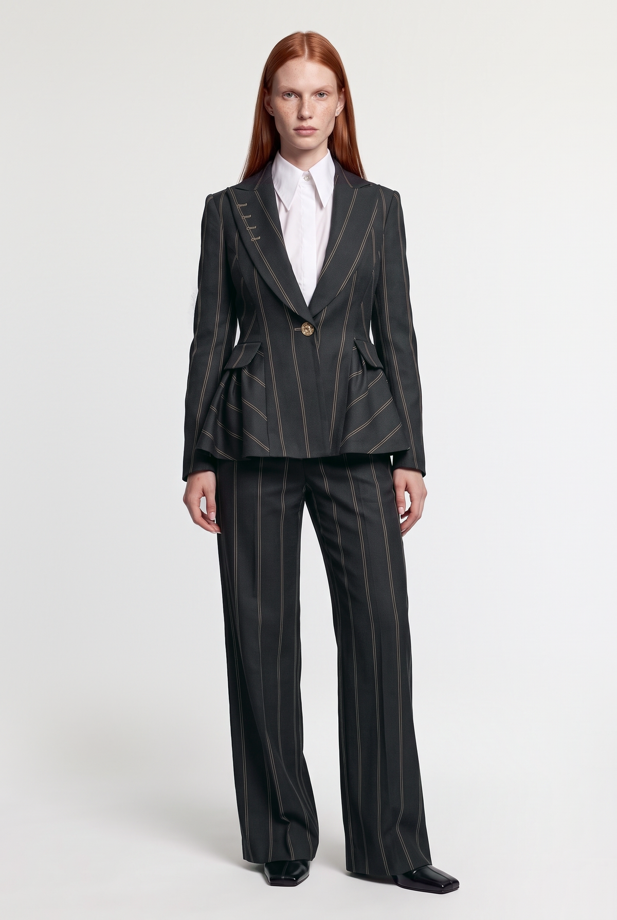 Pinstripe Fitted Blazer - Black - front view