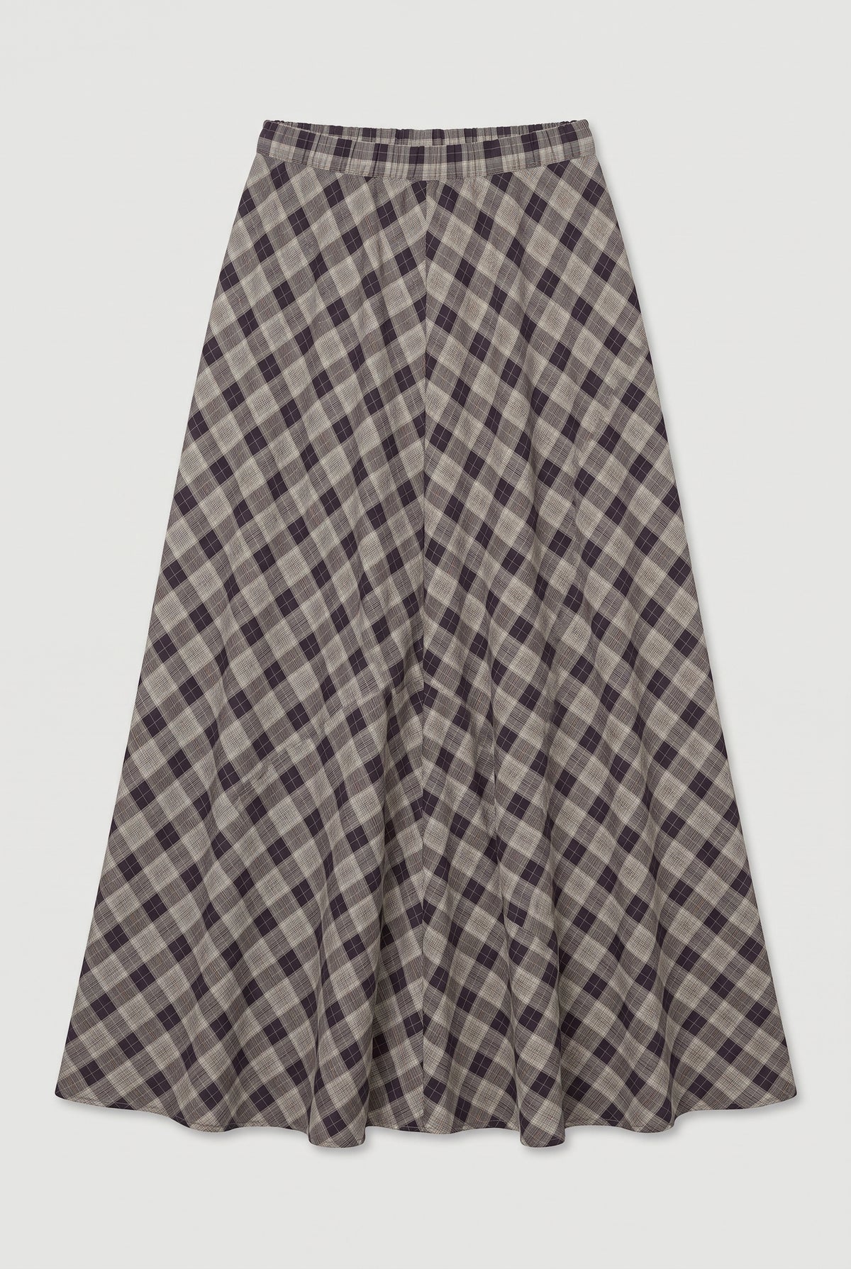Plaid Full Midi Skirt - Brown/Beige - flat lay