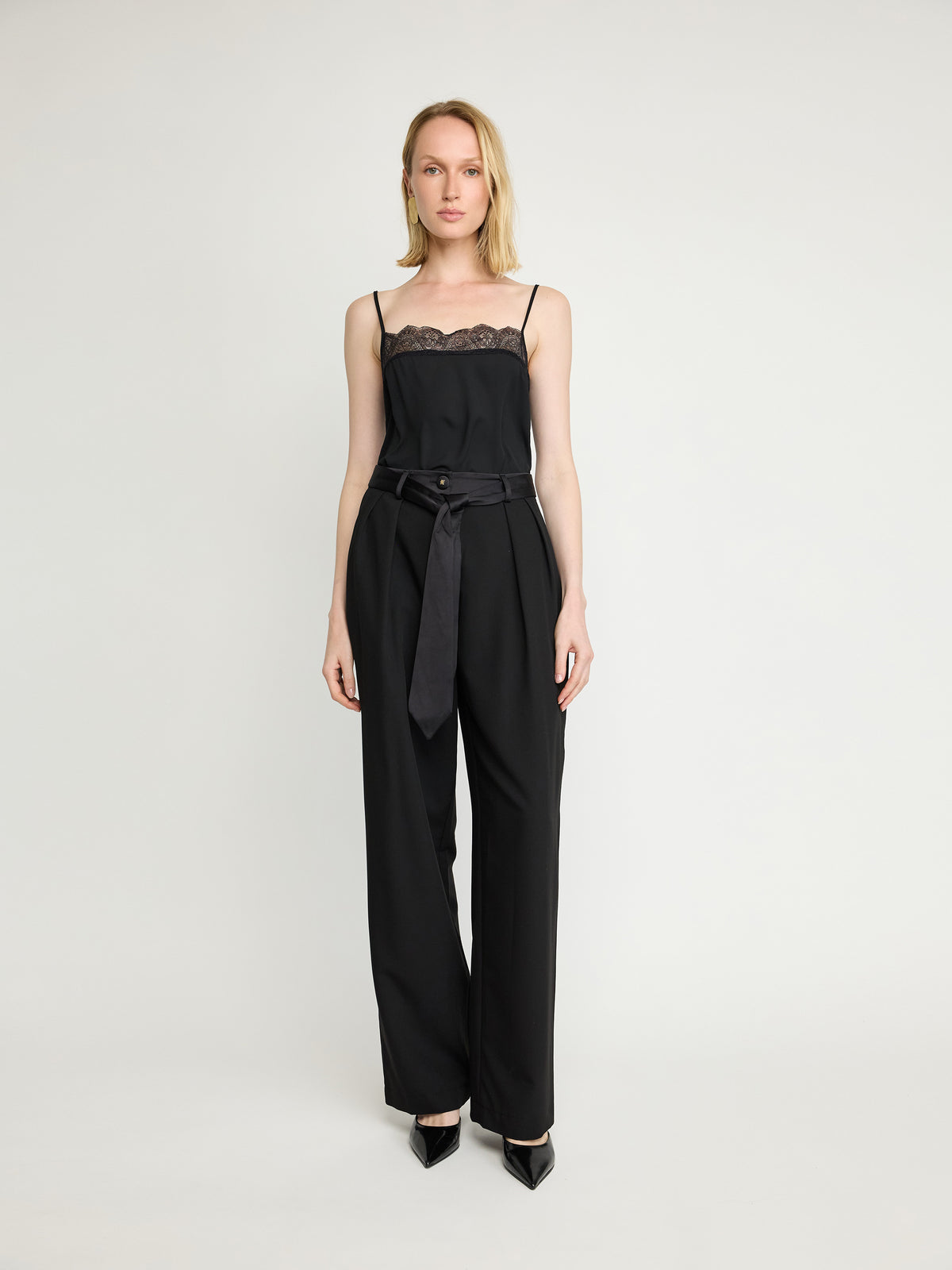 Pleated Wide-Leg Pants with Tie Belt - Maska