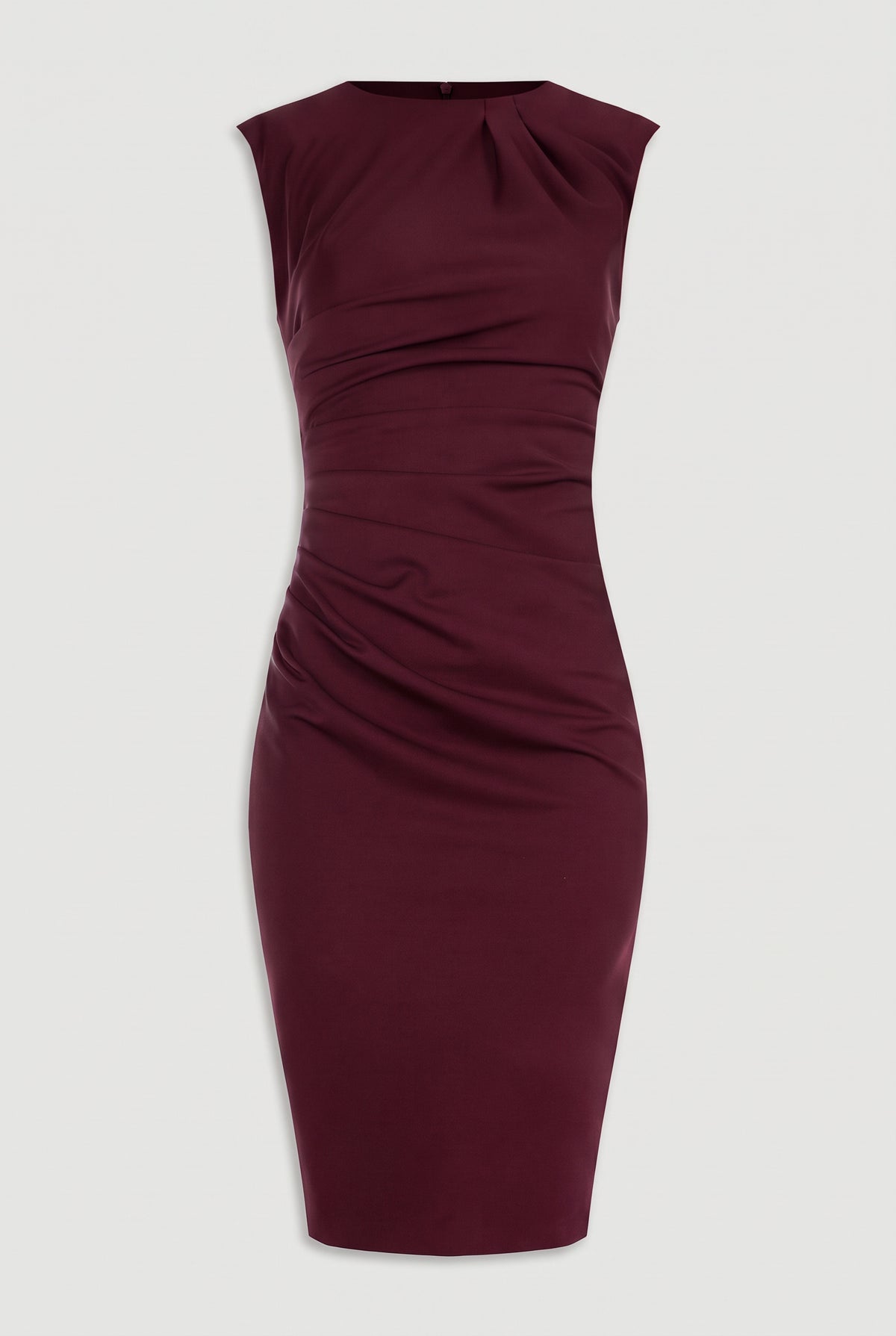 Ruched Sleeveless Sheath Dress - Bordeaux - flat lay