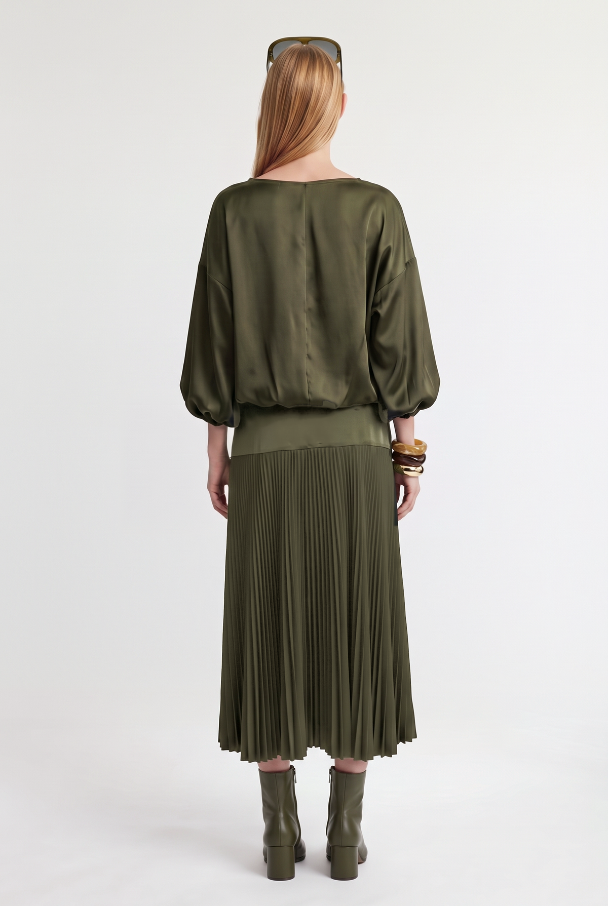 Satin Asymmetric Top - Military - back view