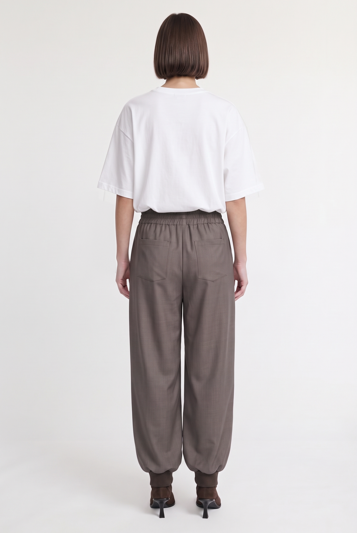 Satin Jogger Pants - Brown - back view
