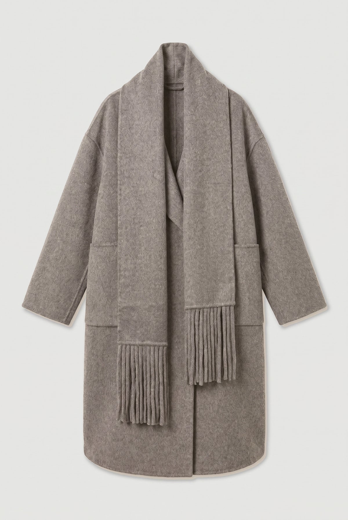 Scarf-Detailed Oversized Coat - Taupe - flat lay