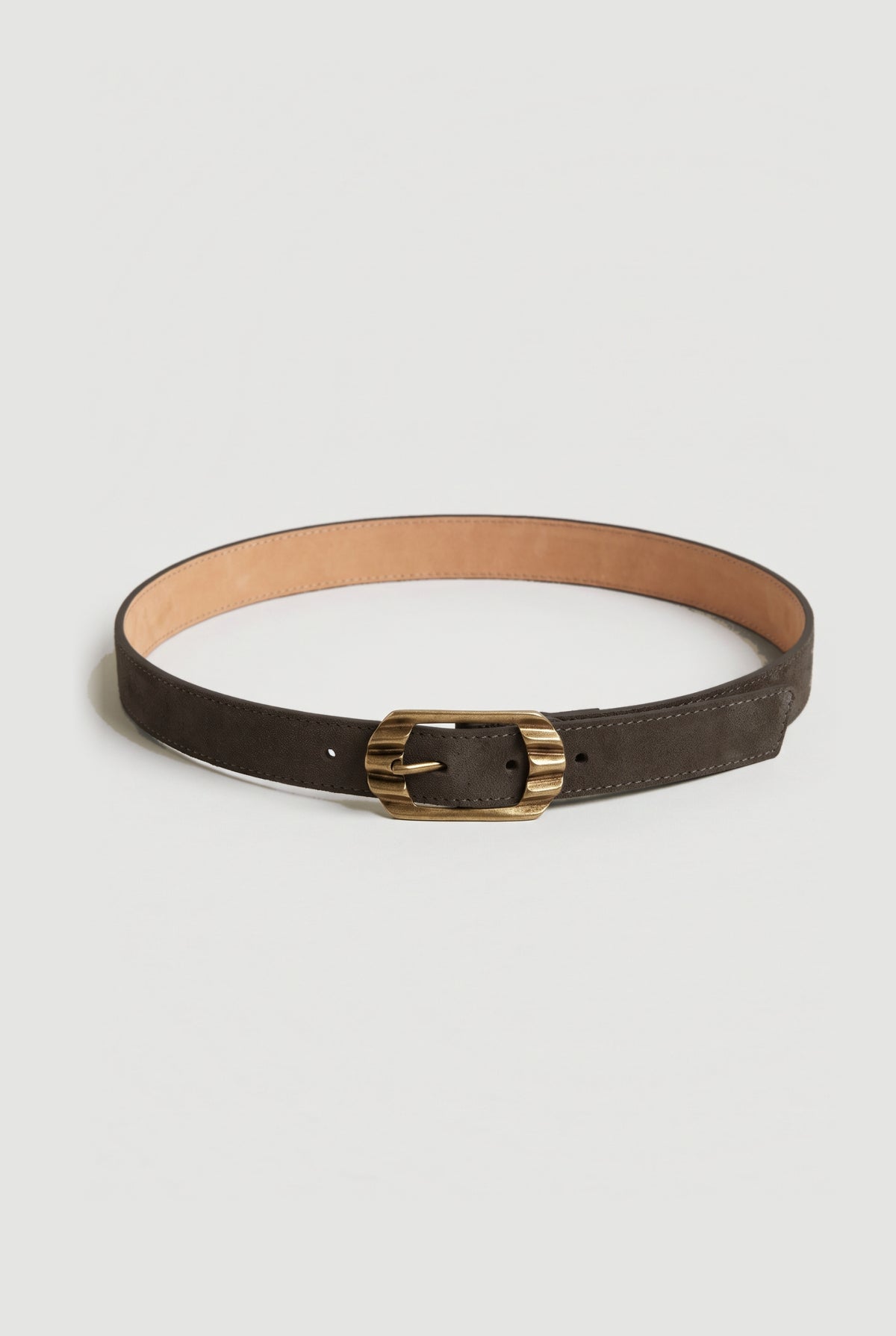 Sculpted-Buckle Suede Belt - Taupe - flat lay