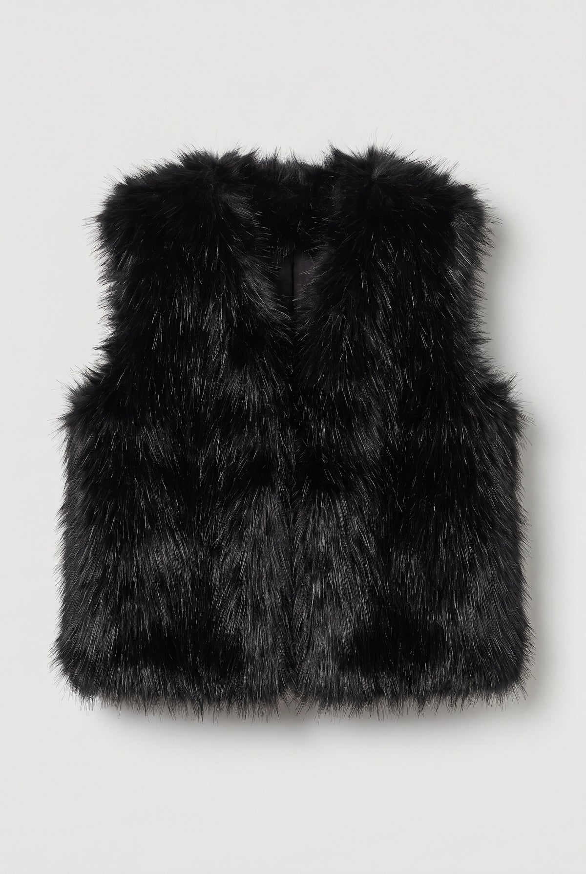 Shaggy Faux-Fur Vest - Black - flat lay