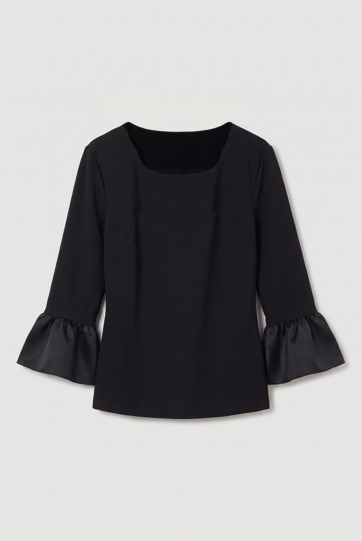 Sheer Bell-Cuff Top - Black - flat lay