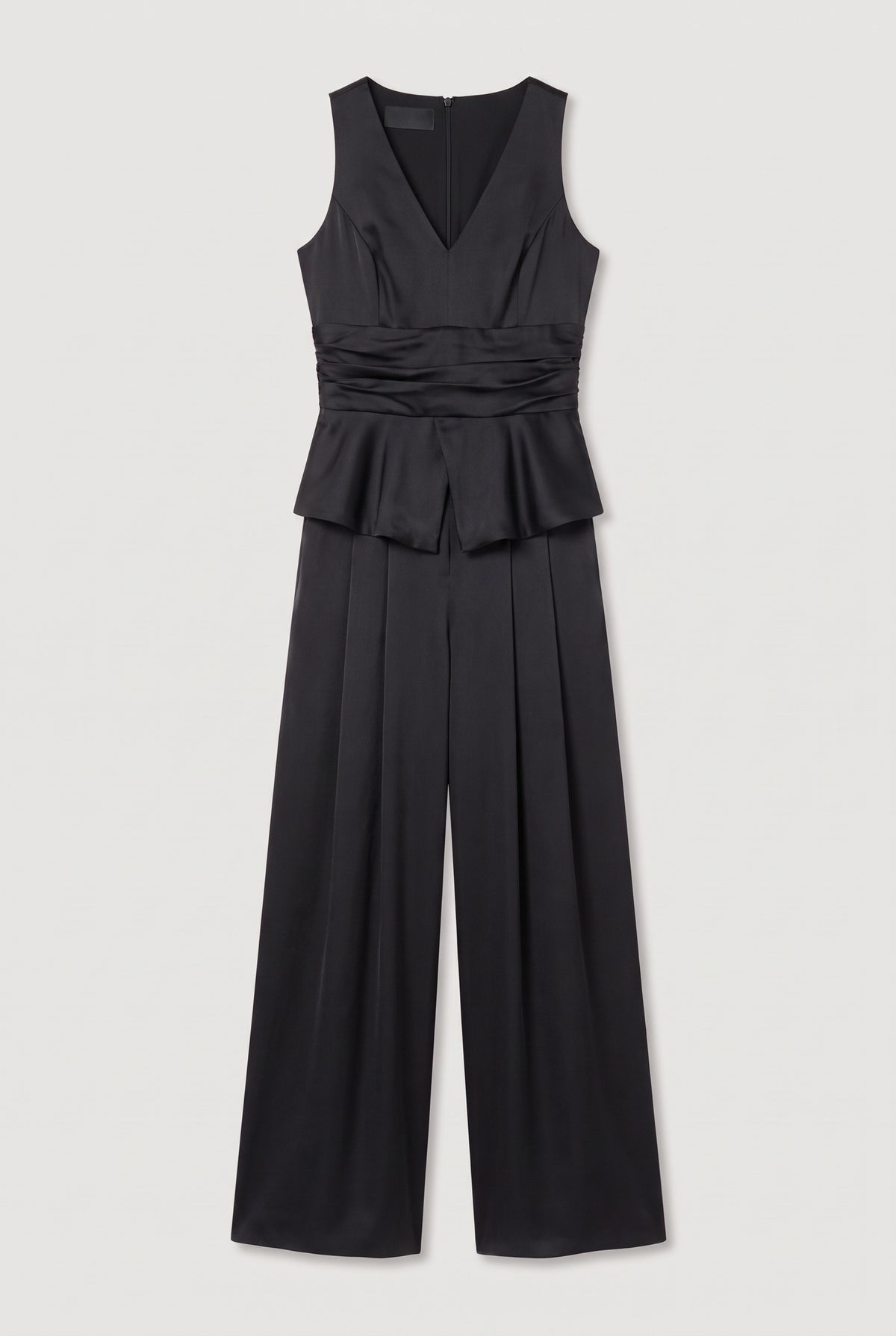 Sleeveless Pleated Wide-Leg Jumpsuit - Black - flat lay