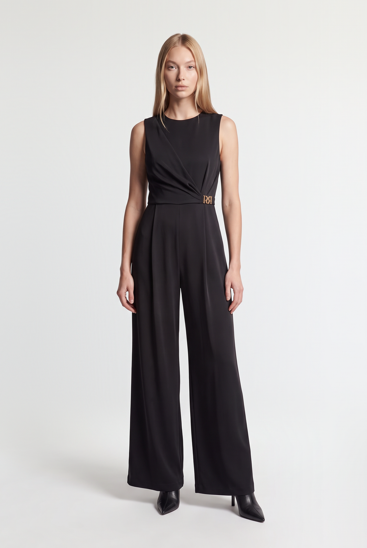 Sleeveless Wide-Leg Jumpsuit - Black - front view
