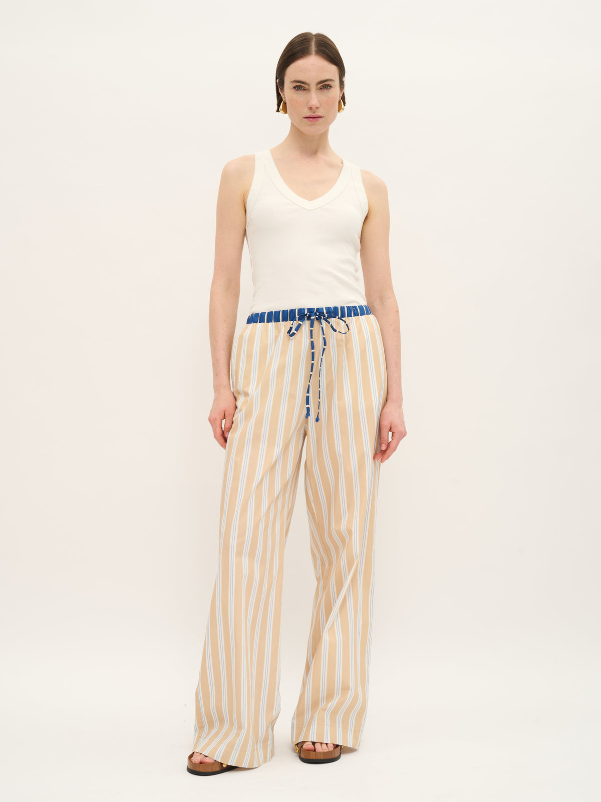 Striped Cotton Drawstring Pants with Contrast Waistband - Maska