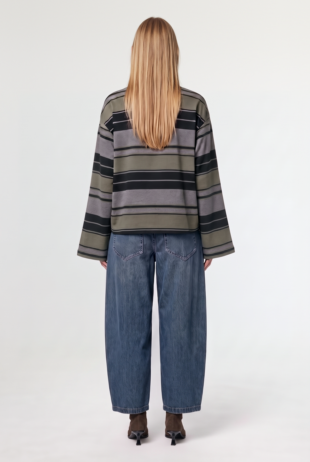 Wide-stripe long-sleeve tee - Black/Military - back view