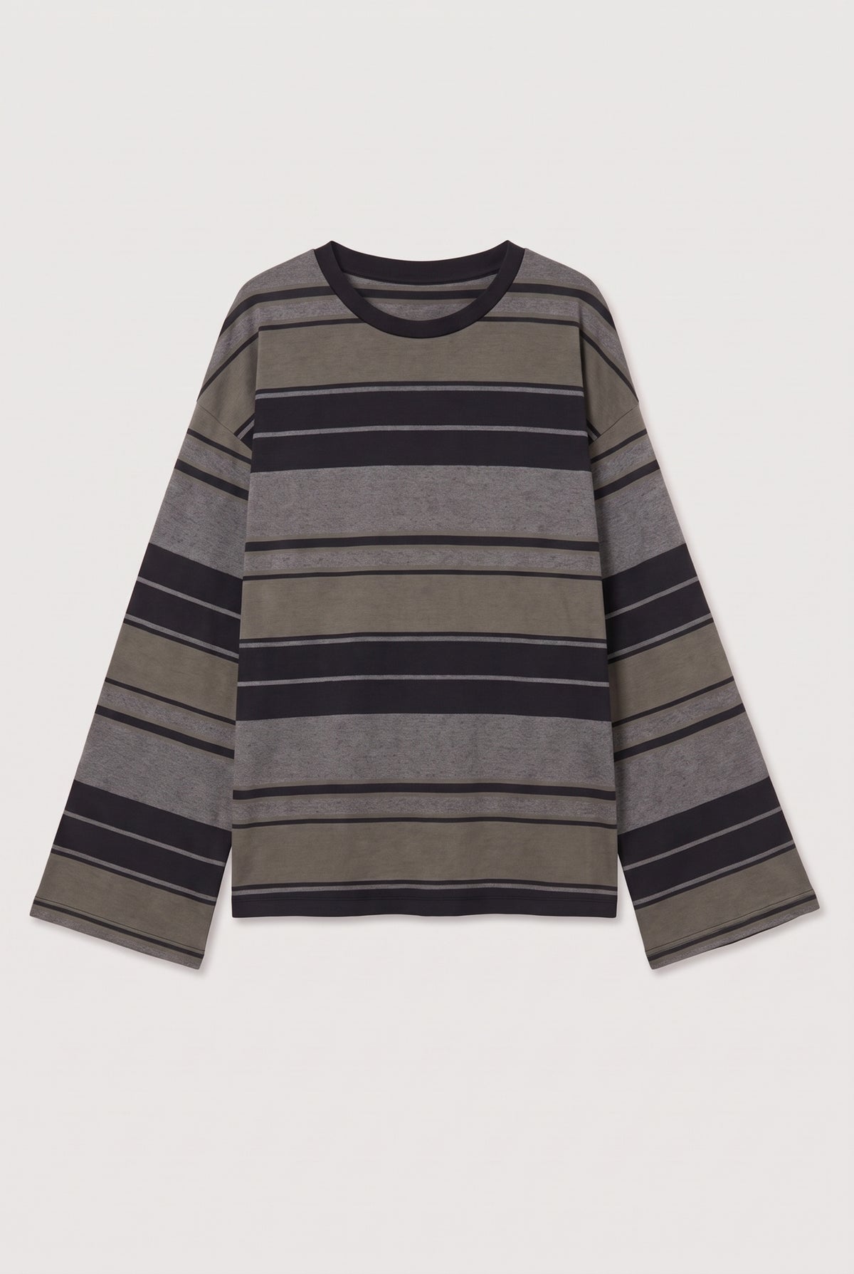 Wide-stripe long-sleeve tee - Black/Military - flat lay