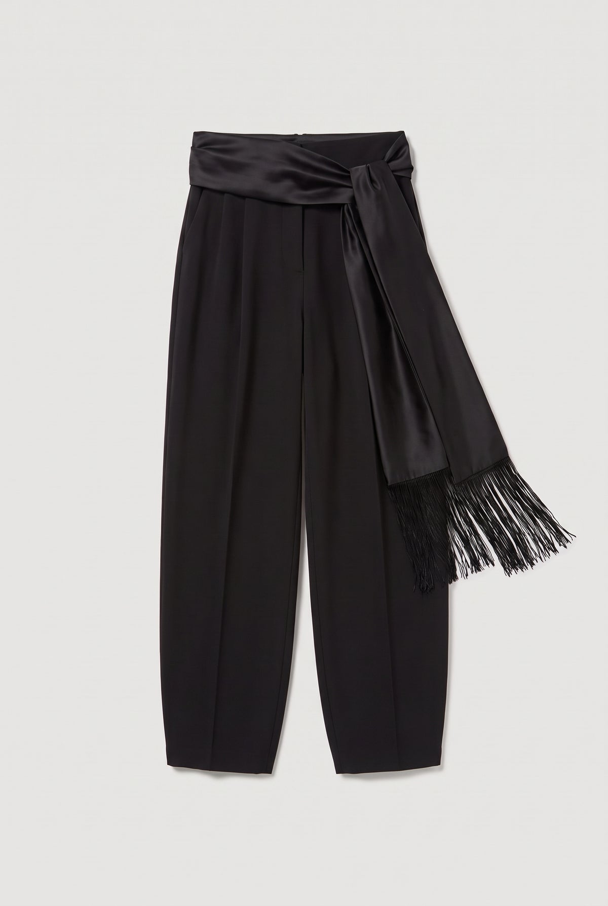 Tailored trousers with a satin sash - Black - flat lay