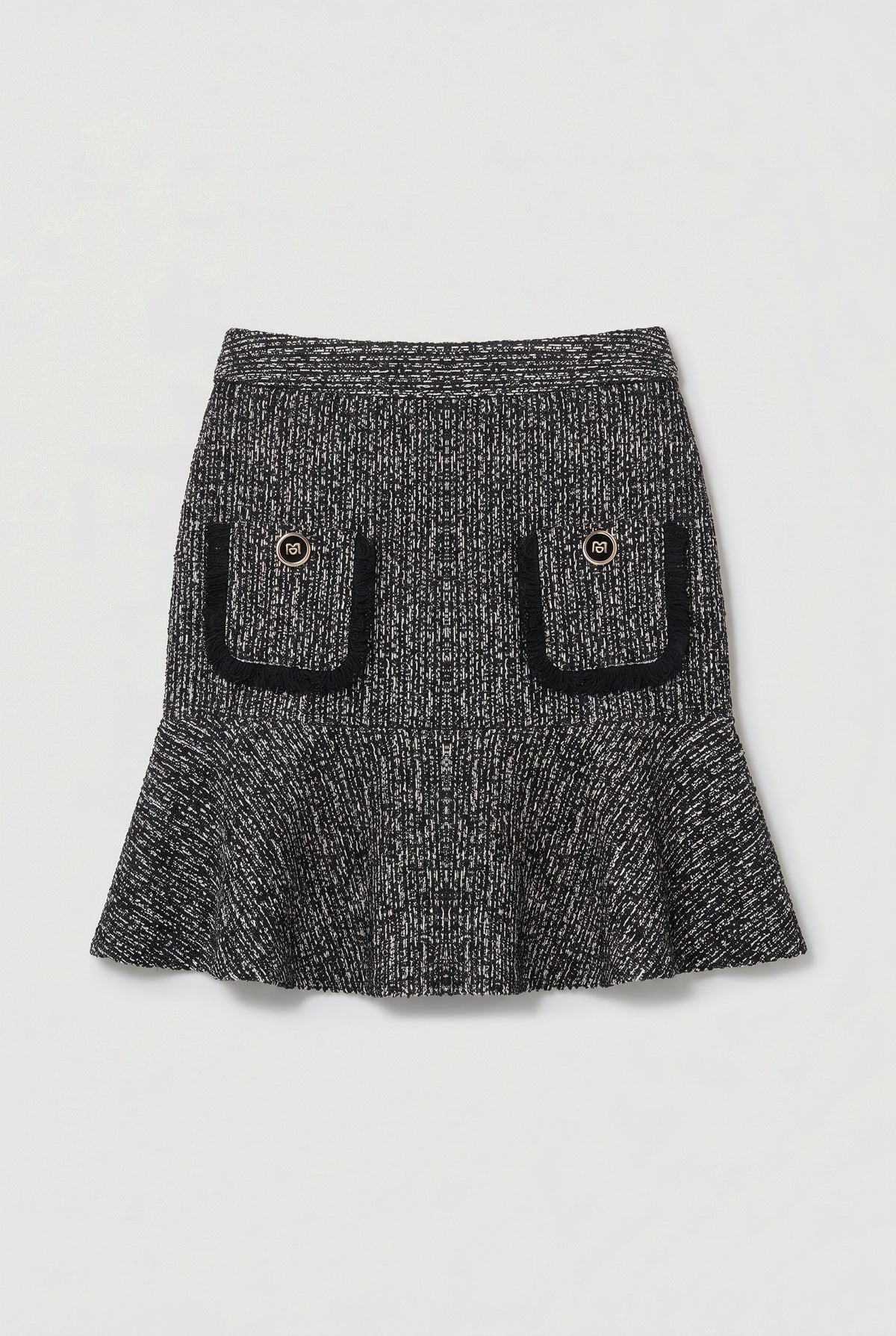 Tweed Flounce Mini Skirt - Black - flat lay